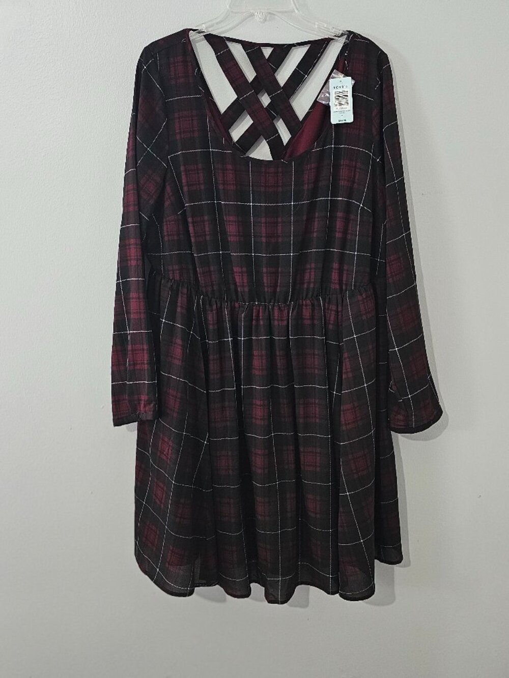 NWT Torrid Size 2 Black Burgundy Plaid Crisscross Back Dress
